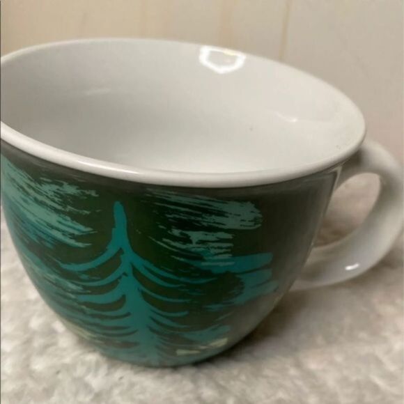Starbucks Coffee Holiday Mug 2014 Green Turquoise Christmas Trees 14 Oz - Picture 1 of 4